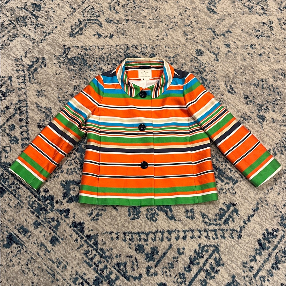 {Kate Spade} Silk & Cotton Colorful Striped Jacket